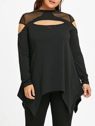 Plus Size Mesh Insert Cut Out Top