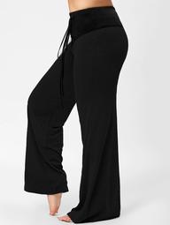 Lace-up Plus Size Two Tone Flare Pants