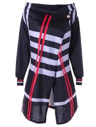 Plus Size Long Sleeve Slit Stripes Coat