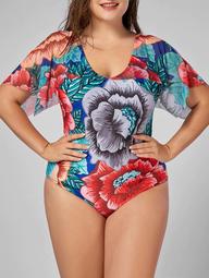 Plus Size Flounce Floral One Piece Swimwear