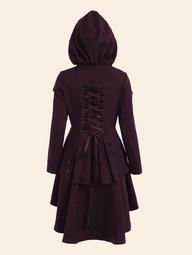 Lace Up High Low Plus Size Hooded Coat