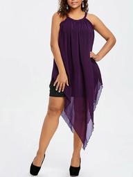 Plus Size Sleeveless Asymmetric Flowing Dress