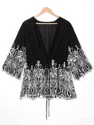 Embroidered Trim Plus Size Open Front Blouse