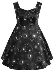 Plus Size Moon Sun Print Sleeveless Dress