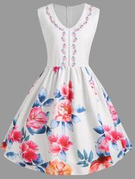 Plus Size Flower Print Sleeveless Dress