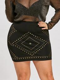 Plus Size High Waist Mini Skirt with Rivet