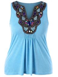 Plus Size Ethnic Embroidery Tank Top