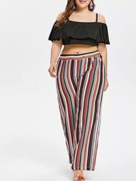 Plus Size Ruffle Crop Top and Striped Pants