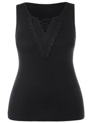 Plus Size Lattice Front Fitted Tank Top