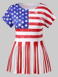 Plus Size Fringe American Flag Patriotic T-shirt
