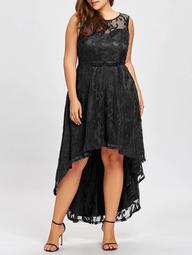 Plus Size Lace Dip Hem Evening Dress