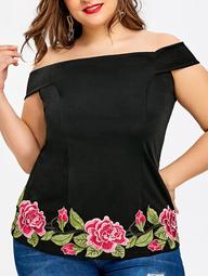 Plus Size Embroidery Off The Shoulder T-shirt
