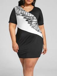 Wings Two Tone Plus Size Party Tight Dress