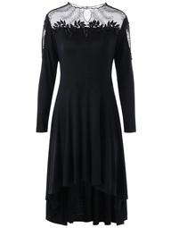 Plus Size Sheer Appliqued High Low Dress