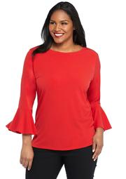 Plus Size Solid Bell Sleeve Top