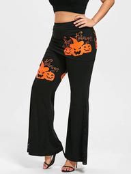 Halloween Pumpkin Lace Panel Plus Size Skirted Pants