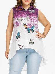 Plus Size Butterfly High Low Tank Top