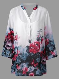 Plus Size Split Neck Floral Blouse with Camisole