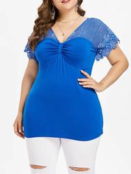 Plus Size Ruched Hollow Out T-shirt