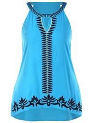 Plus Size Keyhole Neck Embroidery Tank Top