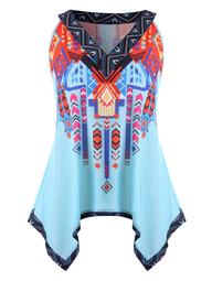 Plus Size African Print V Neck Tank Top