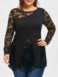 Plus Size Lace Trim Ripped Top