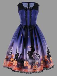 Halloween Plus Size Bowknot Embellished Vintage Dress
