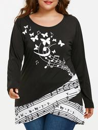 Musical Notes Butterfly Printed Plus Size T-shirt