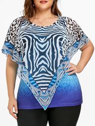 Plus Size Ombre Zebra Stripe Capelet T-shirt