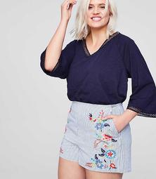 LOFT Plus Floral Embroidered Riviera Shorts