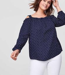 LOFT Plus Dotted Mixed Media Off The Shoulder Top