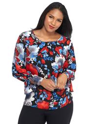 Plus Size Printed Bell Sleeve Blouse