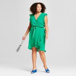 Women's Plus Size Ruffle Wrap Dress - A New Day™ Green