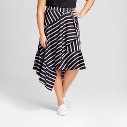 Women's Plus Size Striped Asymmetrical Skirt - A New Day™ Black