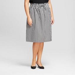 Women's Plus Size Gingham Paperbag Midi Skirt - Ava & Viv™ Black/White