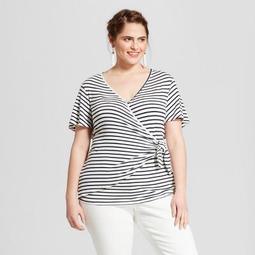Women's Plus Size Striped Short Sleeve V-Neck Knit Top - Xhilaration™  Navy/White