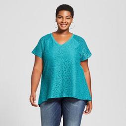 Women's Plus Size Lace V-Neck Short Sleeve T-Shirt - Ava & Viv™