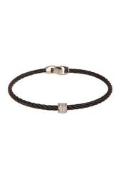 18K Gold Pave Diamond Accented Black Twisted Cable Bangle - 0.05 ctw