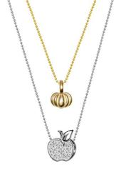 14K Yellow Gold & Sterling Silver Mini Pumpkin & Diamond Apple Pendant Necklace - Set of 2 - 0.04 ctw