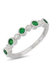 18K White Gold Bezel Set Emerald & Diamond Ring