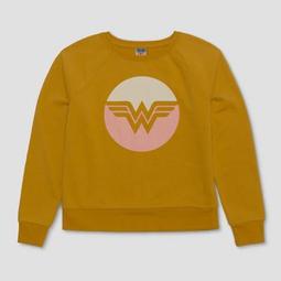 Junk Food Women's Plus Size Wonder Woman Long Sleeve Pullover - Yellow