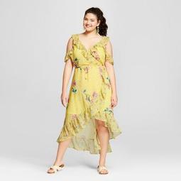 Women's Plus Size Floral Print Cold Shoulder Wrap Dress - Xhilaration™ Yellow
