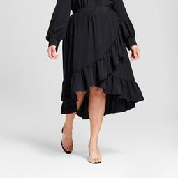Women's Plus Size Ruffle Wrap Midi Skirt - Who What Wear™ Black