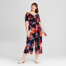 Women's Plus Size Floral Print Smocked Jumpsuit - Xhilaration™ Black