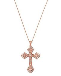 Diamond Flared Milgrain Cross Necklace in 14K Rose Gold, 0.50 ct. t.w. - 100% Exclusive