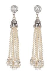Pave Crystal & Faux Pearl Tassel Drop Earrings