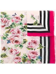 floral and stripe print scarf