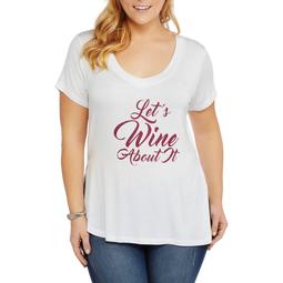 Women's Plus Essential Short Sleeve V-Neck "Let's Wine About It" Graphic Tee