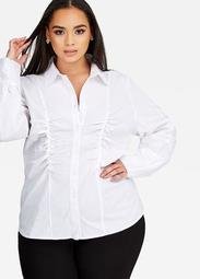 Ruched Front Button Up Shirt