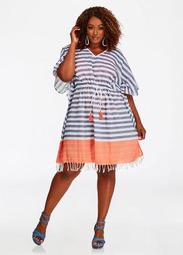 Striped Poncho Cover Up